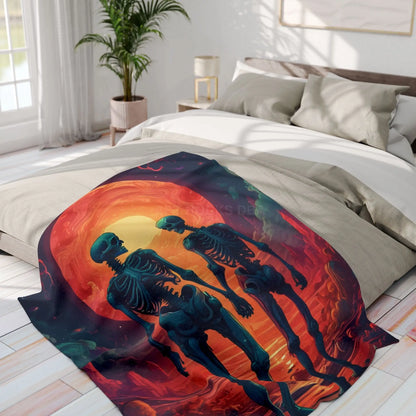 Skeletons in Love Fleece Blanket - Cozy Halloween Decor Spooky Home Accent Perfect for Fall Gatherings Gift
