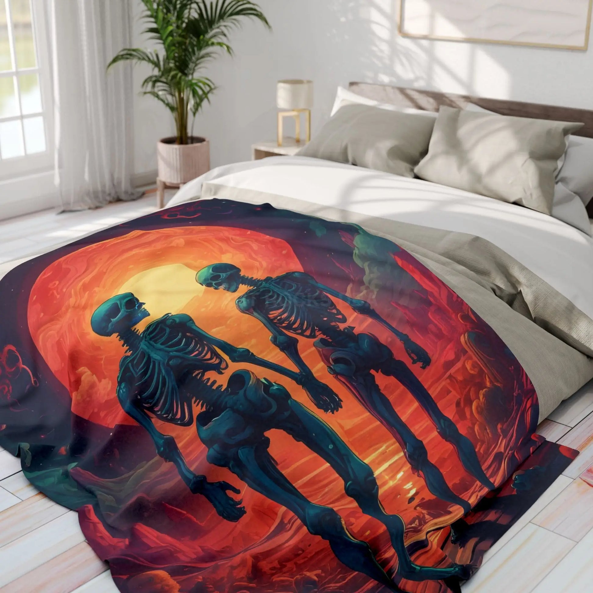 Skeletons in Love Fleece Blanket - Cozy Halloween Decor Spooky Home Accent Perfect for Fall Gatherings Gift