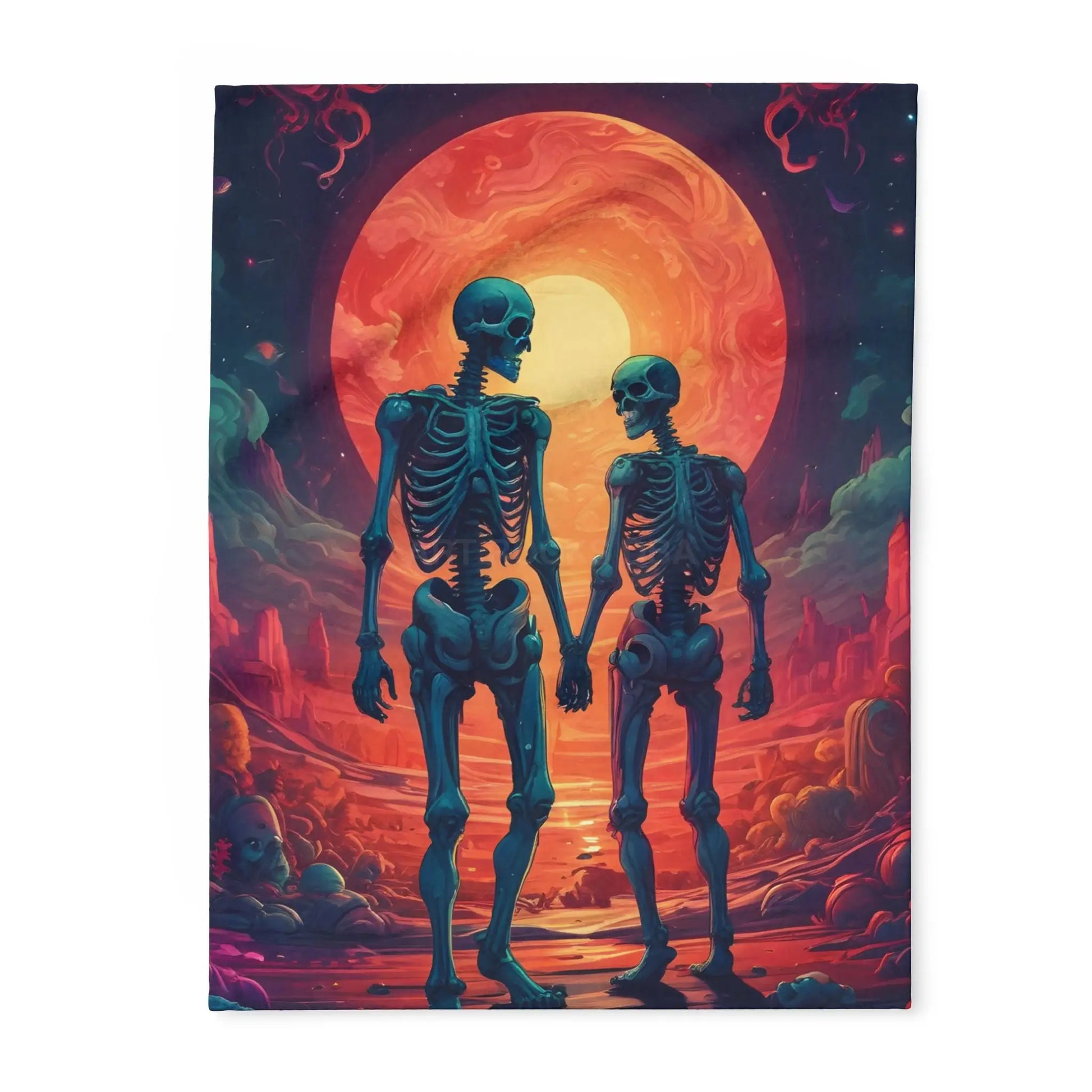 Skeletons in Love Fleece Blanket - Cozy Halloween Decor Spooky Home Accent Perfect for Fall Gatherings Gift