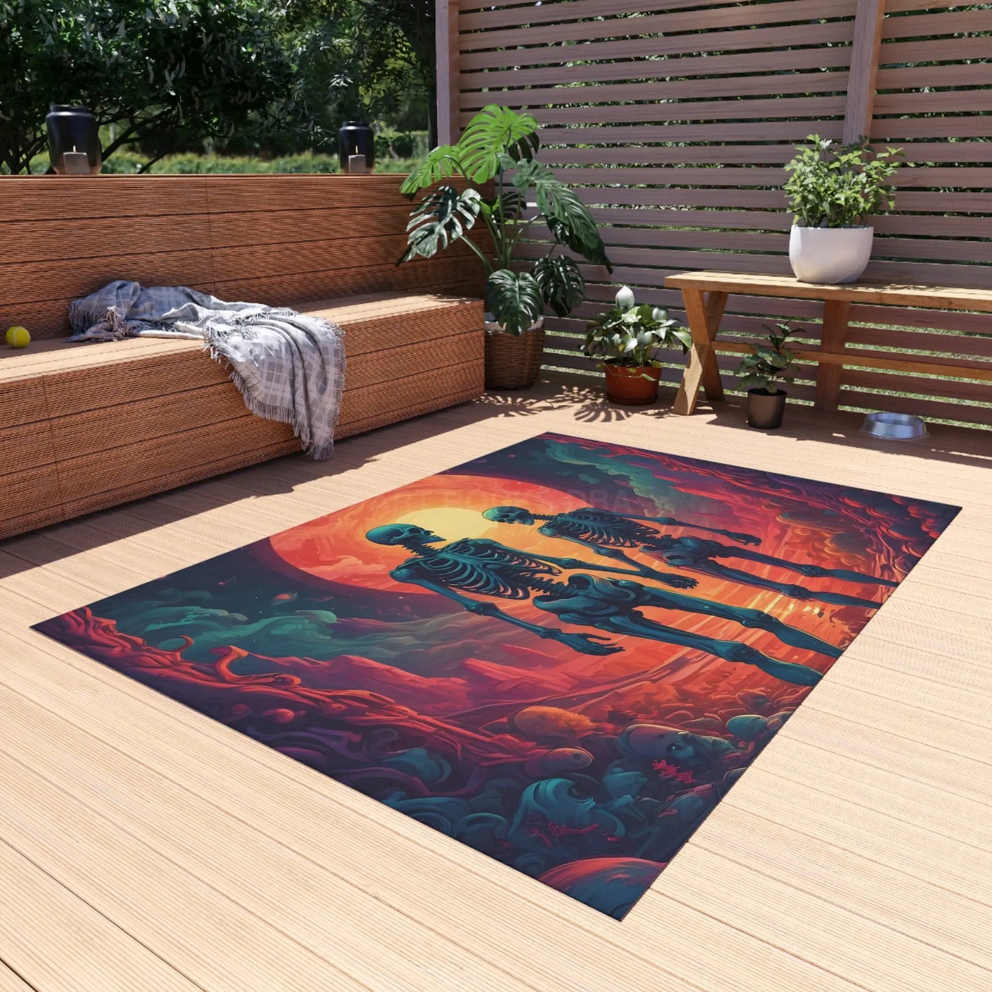 Skeletons in Love Outdoor Rug Unique Patio Decor Halloween Party Mat Boho Chic Entryway Carpet Funky Garden Accessory