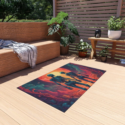 Skeletons in Love Outdoor Rug Unique Patio Decor Halloween Party Mat Boho Chic Entryway Carpet Funky Garden Accessory