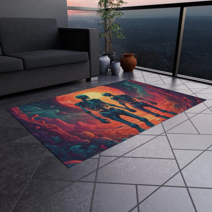 Skeletons in Love Outdoor Rug Unique Patio Decor Halloween Party Mat Boho Chic Entryway Carpet Funky Garden Accessory