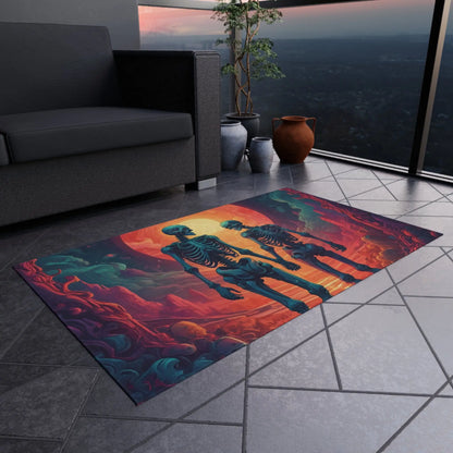 Skeletons in Love Outdoor Rug Unique Patio Decor Halloween Party Mat Boho Chic Entryway Carpet Funky Garden Accessory