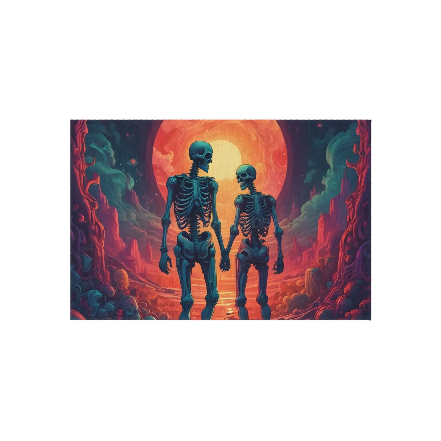 Skeletons in Love Outdoor Rug Unique Patio Decor Halloween Party Mat Boho Chic Entryway Carpet Funky Garden Accessory