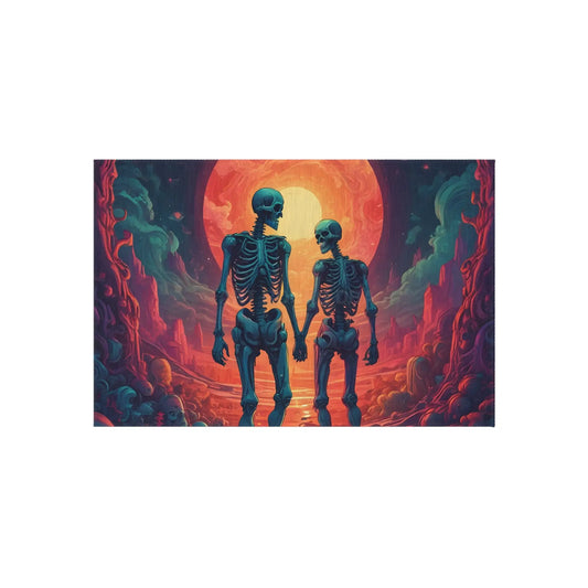 Skeletons in Love Outdoor Rug Unique Patio Decor Halloween Party Mat Boho Chic Entryway Carpet Funky Garden Accessory