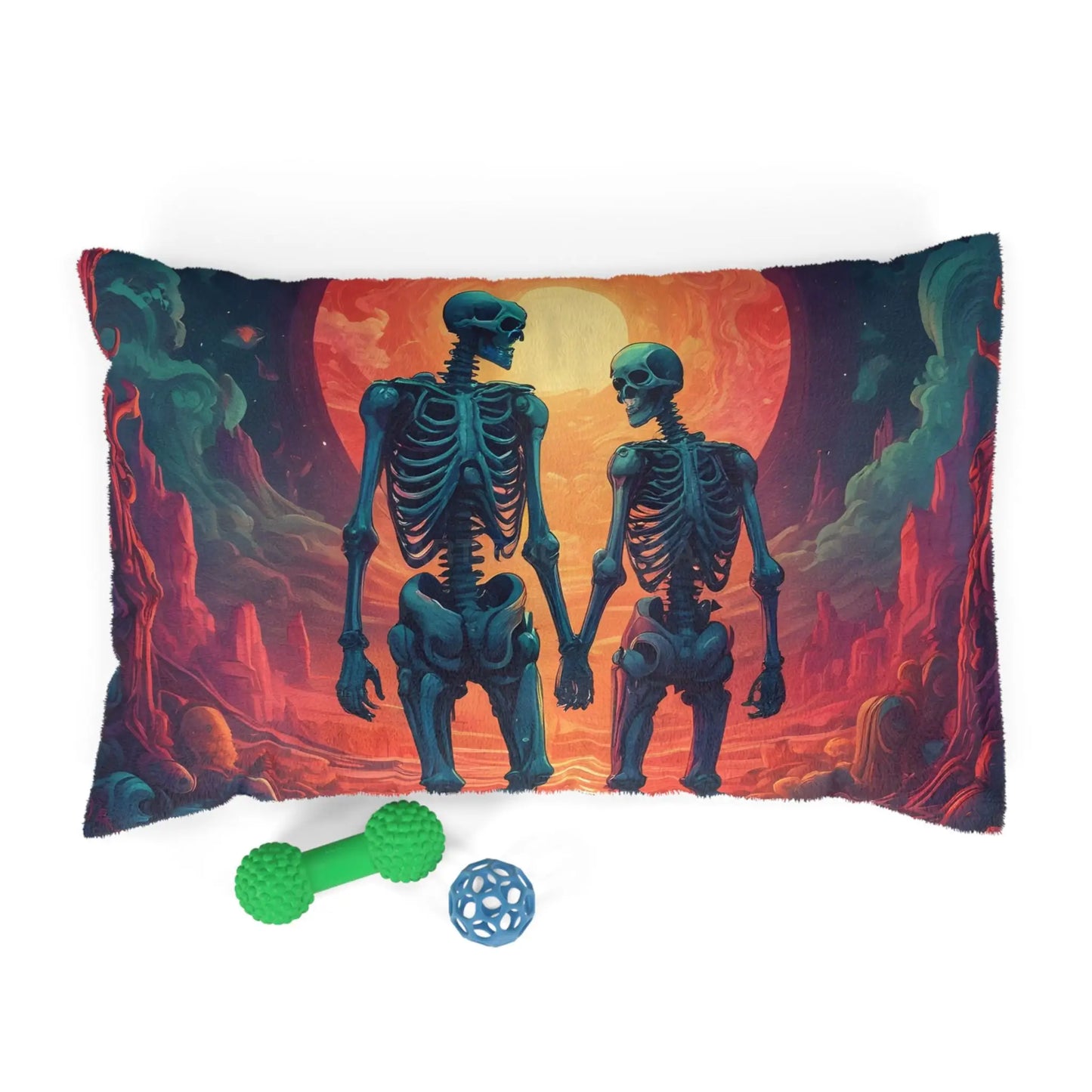 Skeletons in Love Pet Bed — Sunset Gothic Dog & Cat Cushion - 28’’ × 18’’ - Pets