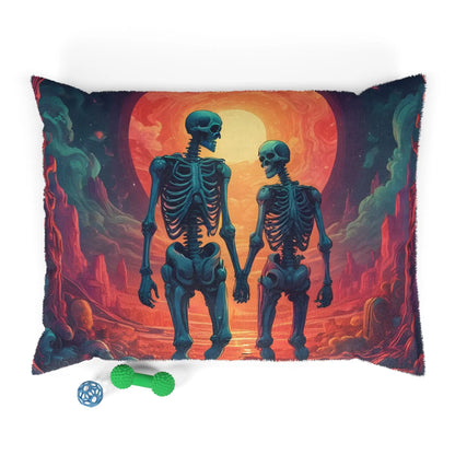 Skeletons in Love Pet Bed — Sunset Gothic Dog & Cat Cushion - 40’’ × 30’’ - Pets