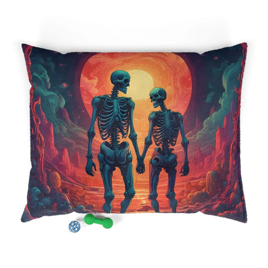 Skeletons in Love Pet Bed — Sunset Gothic Dog & Cat Cushion - 50’’ × 40’’ - Pets