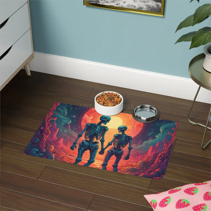 Skeletons in Love Pet Food Mat (12x18) — Spooky Sunset Dog Cat Feeding Mat - 12’’ × 18’’ / Rectangle - Pets