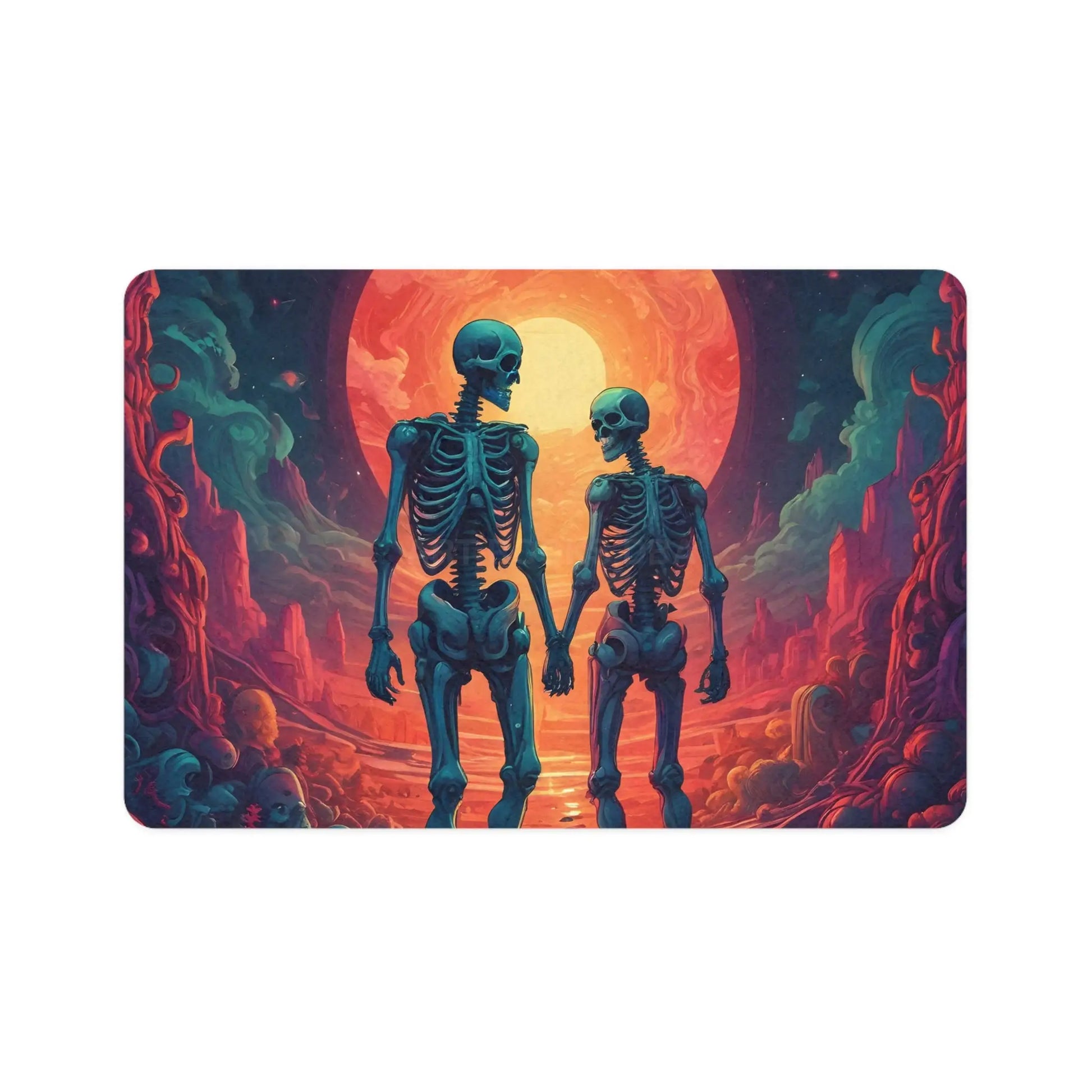 Skeletons in Love Pet Food Mat (12x18) — Spooky Sunset Dog Cat Feeding Mat - 12’’ × 18’’ / Rectangle - Pets