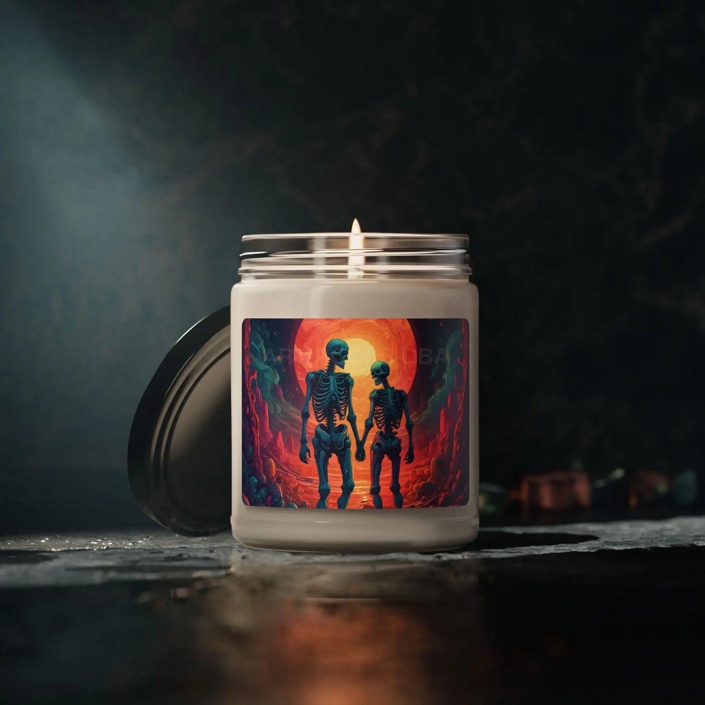 Skeletons in Love Scented Candle Spooky Decor Home Fragrance Perfect Gift for Fall Cozy Vibes Skeleton Artwork - Apple