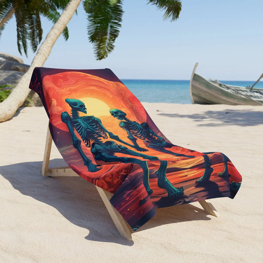 Skeletons in Love Sunset Beach Towel - 36’’ × 72’’ - Home Decor