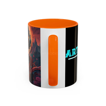 Skull DJ Accent Coffee Mug — Neon Retro Psychedelic Skull with Headphones (11/15oz) - Mug