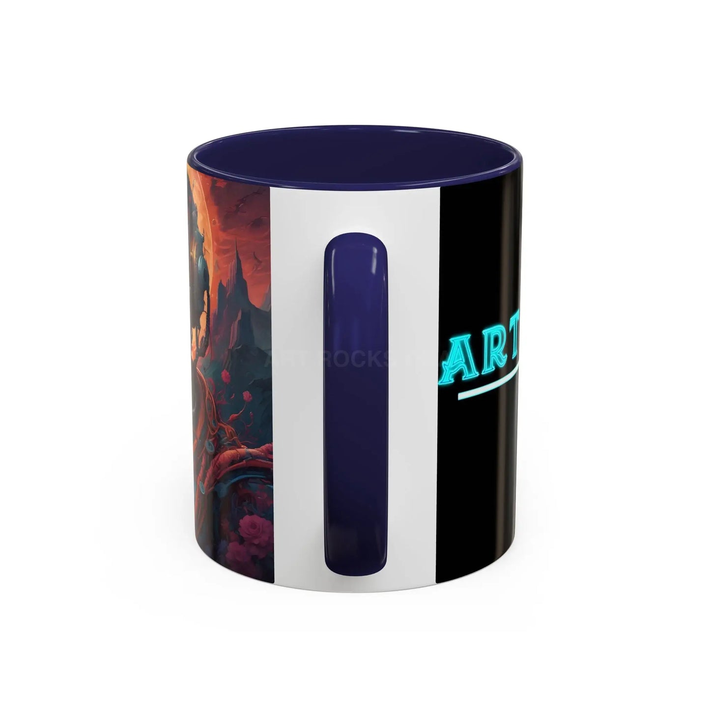 Skull DJ Accent Coffee Mug — Neon Retro Psychedelic Skull with Headphones (11/15oz) - Mug