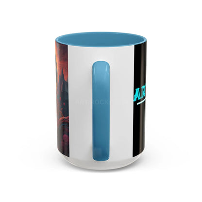 Skull DJ Accent Coffee Mug — Neon Retro Psychedelic Skull with Headphones (11/15oz) - Mug