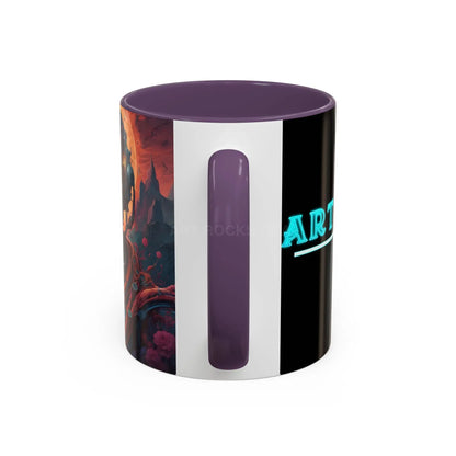 Skull DJ Accent Coffee Mug — Neon Retro Psychedelic Skull with Headphones (11/15oz) - Mug