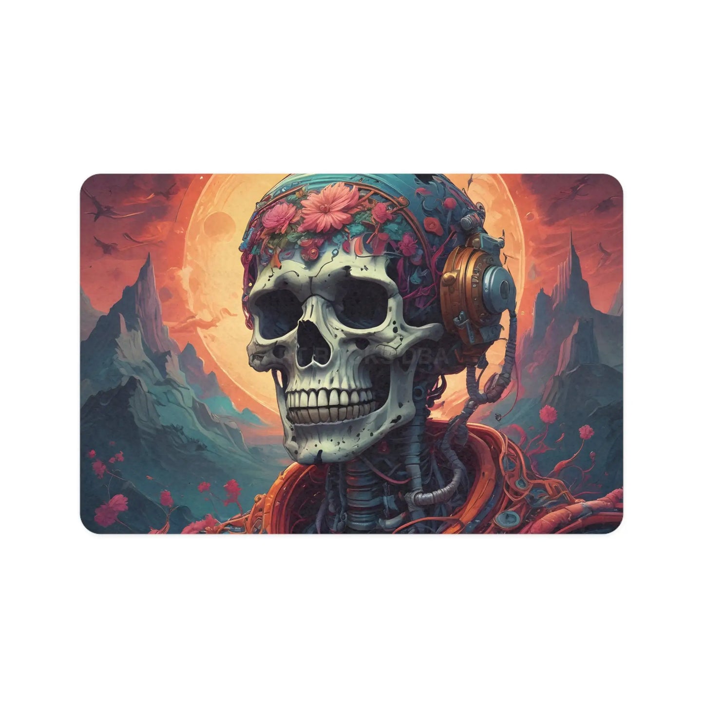 Skull DJ Pet Food Mat (12x18) — Floral Skull Music Feeding Mat for Dogs & Cats - 12’’ × 18’’ / Rectangle - Pets