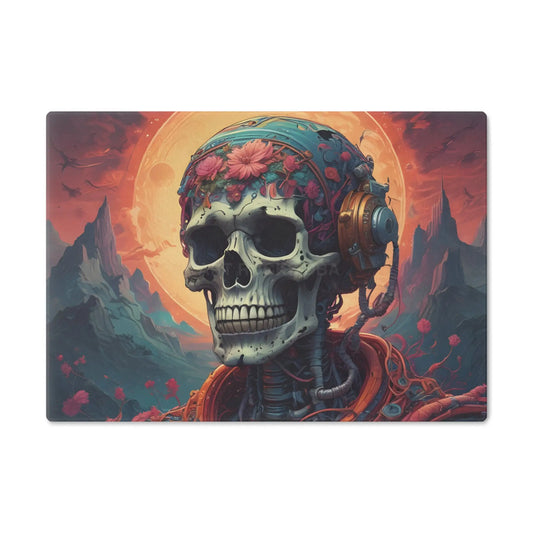 Skull & Headphones Psychedelic Cutting Board — Floral Skull Kitchen Decor - Small - Home Decor