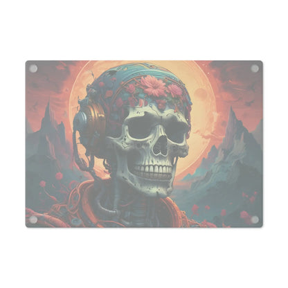 Skull & Headphones Psychedelic Cutting Board — Floral Skull Kitchen Decor - Home Decor