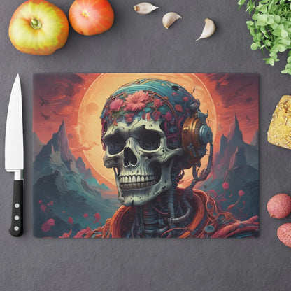 Skull & Headphones Psychedelic Cutting Board — Floral Skull Kitchen Decor - Large - Home Decor