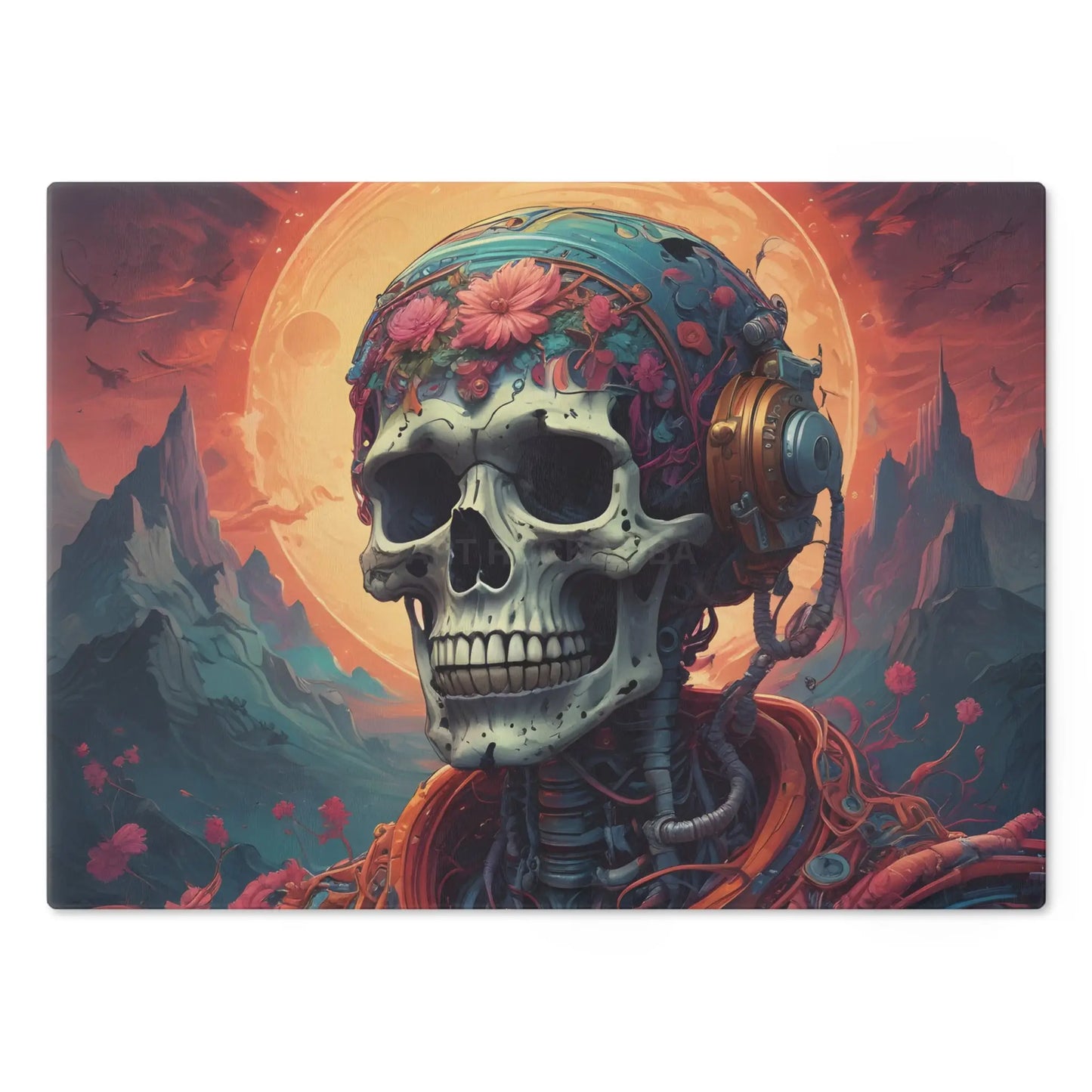 Skull & Headphones Psychedelic Cutting Board — Floral Skull Kitchen Decor - Home Decor