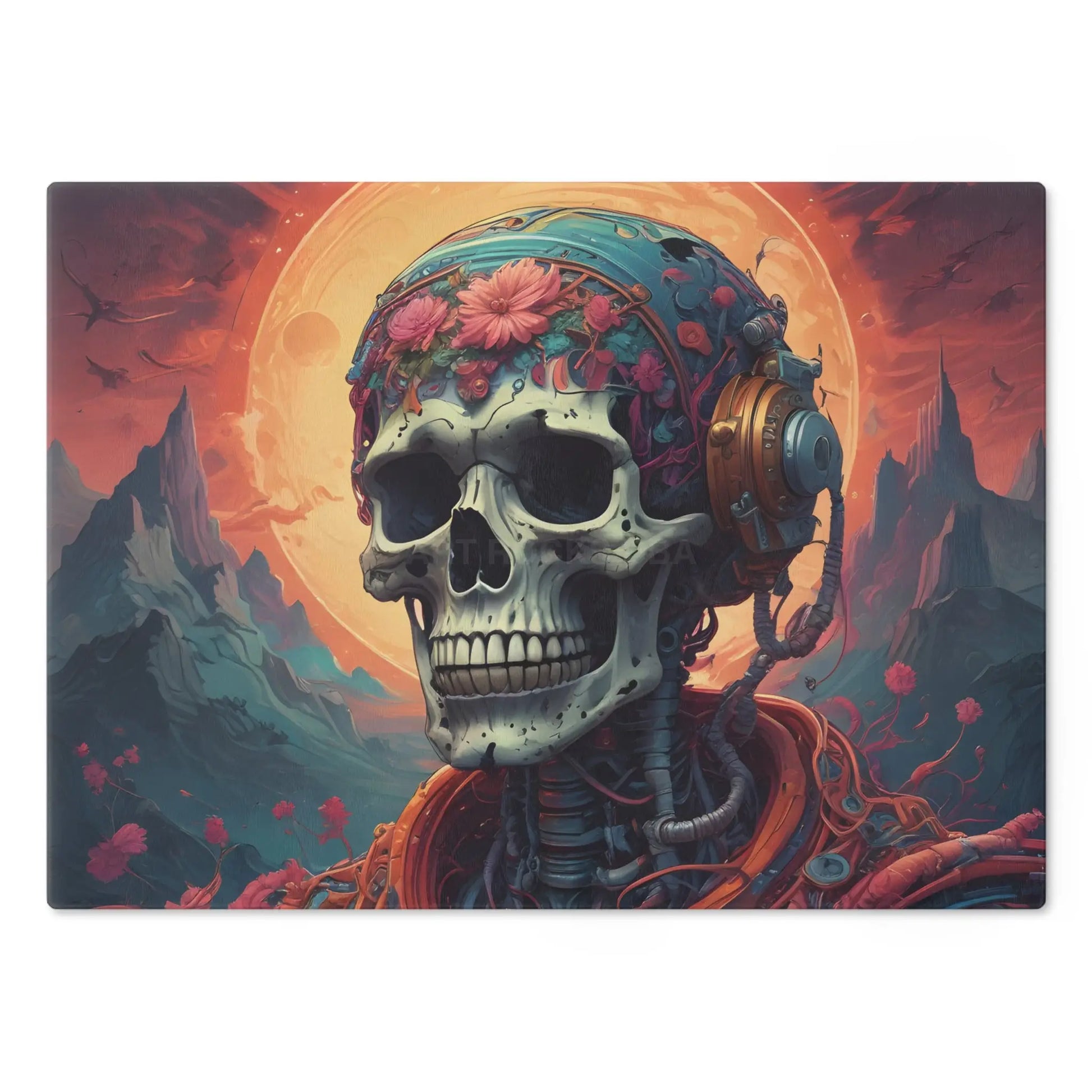 Skull & Headphones Psychedelic Cutting Board — Floral Skull Kitchen Decor - Home Decor