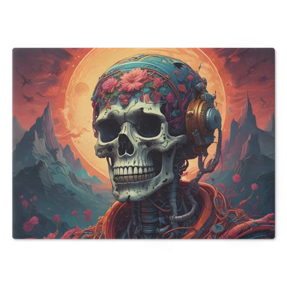 Skull & Headphones Psychedelic Cutting Board — Floral Skull Kitchen Decor - Home Decor