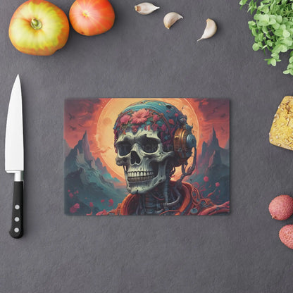 Skull & Headphones Psychedelic Cutting Board — Floral Skull Kitchen Decor - Home Decor