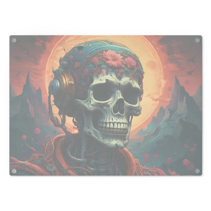 Skull & Headphones Psychedelic Cutting Board — Floral Skull Kitchen Decor - Home Decor