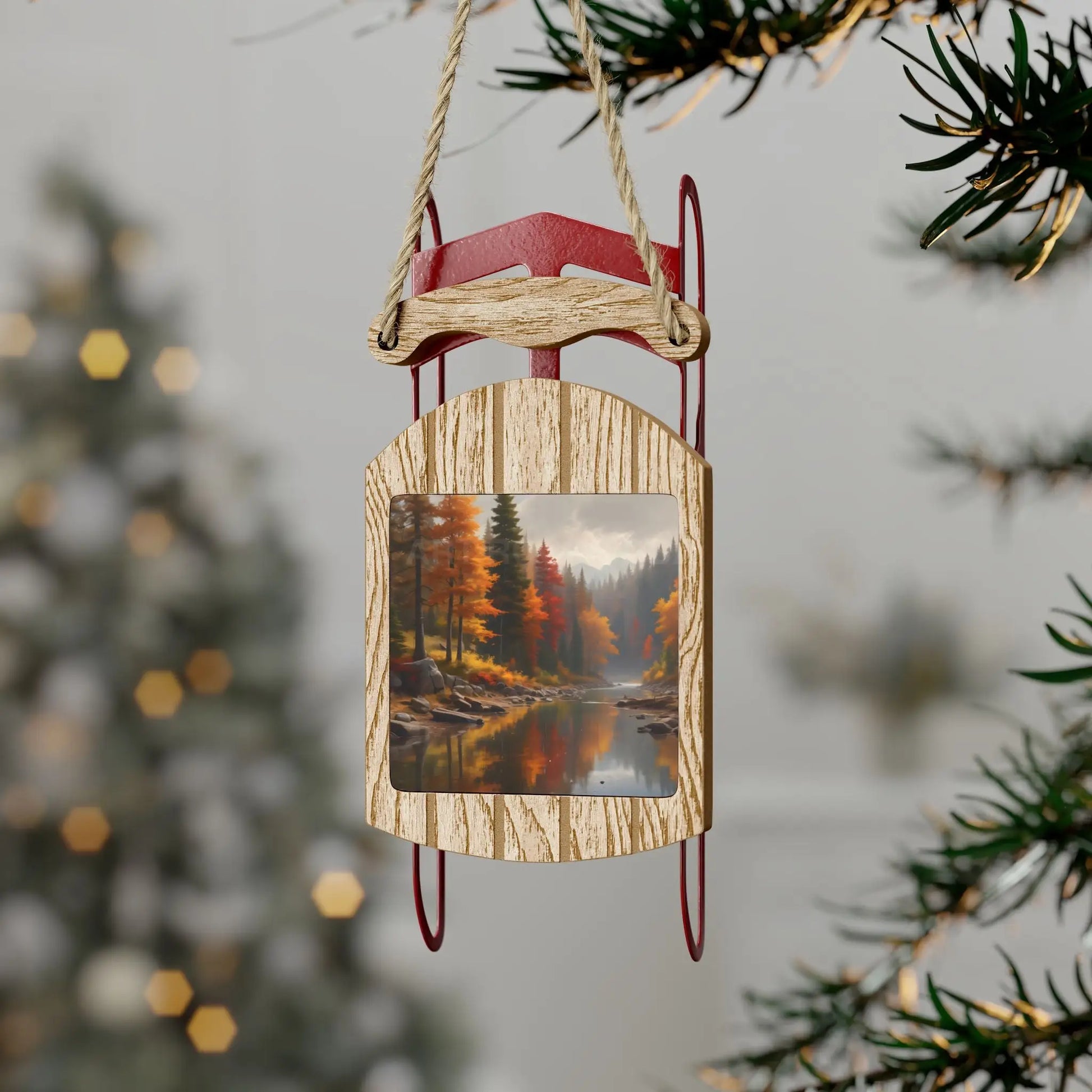 Sled Ornament — Autumn Colors Reflecting on the Lake - 2.1’’ × 4.6’’ / 1 pc - Home Decor