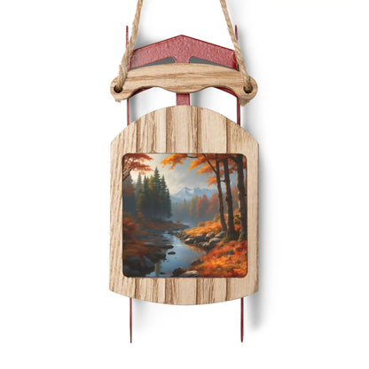 Sled Ornament — Autumn Trees Surrounding a Peaceful Lake - 2.1’’ × 4.6’’ / 1 pc - Home Decor