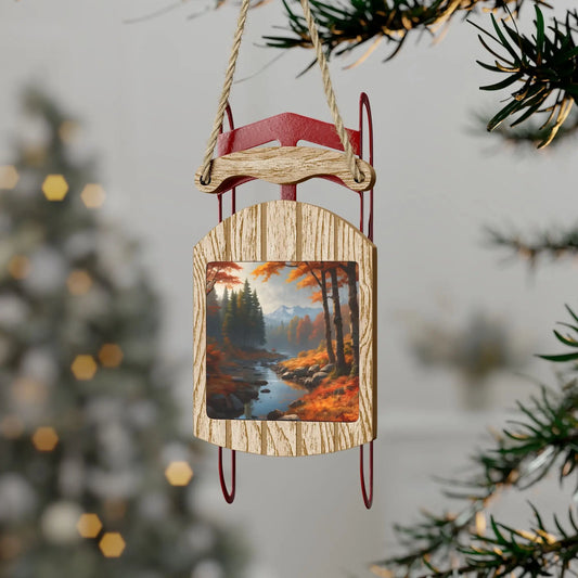 Sled Ornament — Autumn Trees Surrounding a Peaceful Lake - 2.1’’ × 4.6’’ / 1 pc - Home Decor