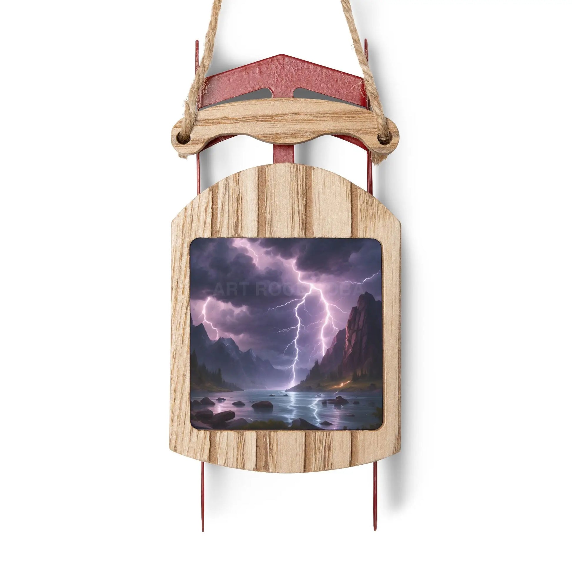 Sled Ornament — Lightning Storm Lake Holiday Tree Decoration - 2.1’’ × 4.6’’ / 1 pc - Home Decor