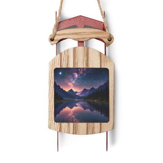 Sled Ornament — Starry Galaxy Over Calm Lake - 2.1’’ × 4.6’’ / 1 pc - Home Decor
