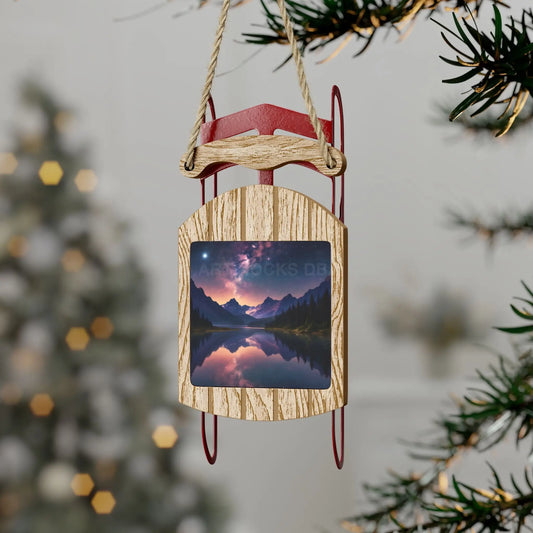 Sled Ornament — Starry Galaxy Over Calm Lake - 2.1’’ × 4.6’’ / 1 pc - Home Decor