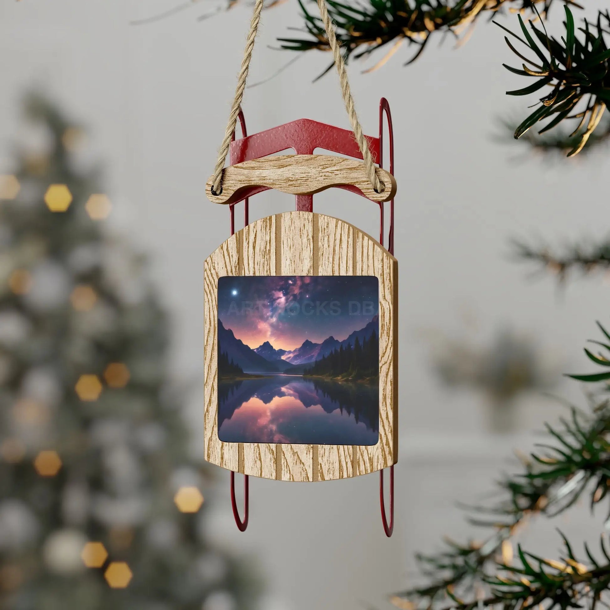Sled Ornament — Starry Galaxy Over Calm Lake - 2.1’’ × 4.6’’ / 1 pc - Home Decor