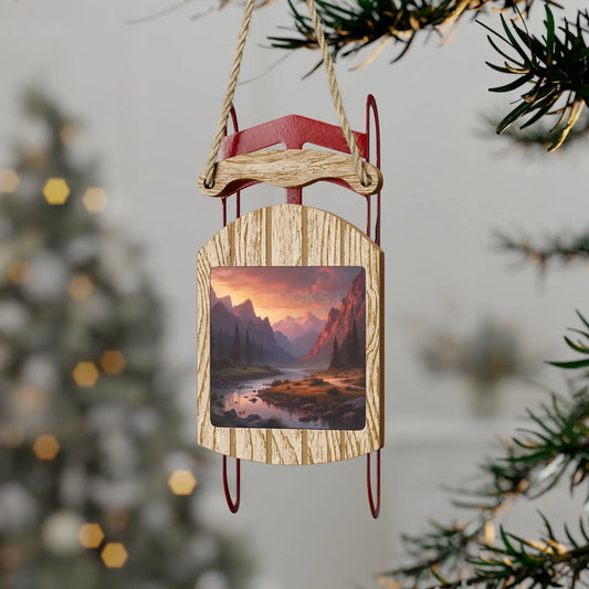Sled Ornaments — Snowy Mountain Sunset Sledding Ornament - 2.1’’ × 4.6’’ / 1 pc - Home Decor