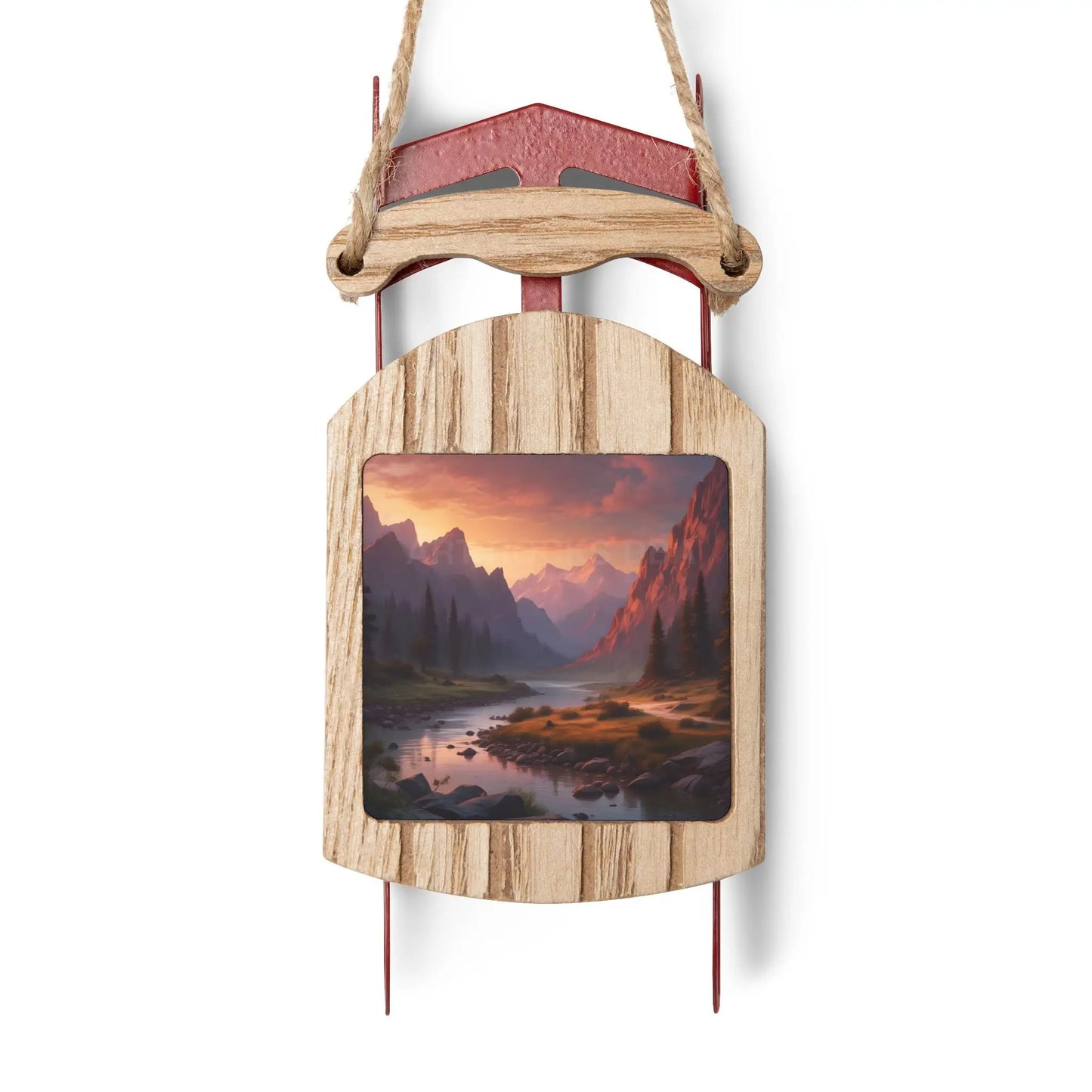 Sled Ornaments — Snowy Mountain Sunset Sledding Ornament - 2.1’’ × 4.6’’ / 1 pc - Home Decor