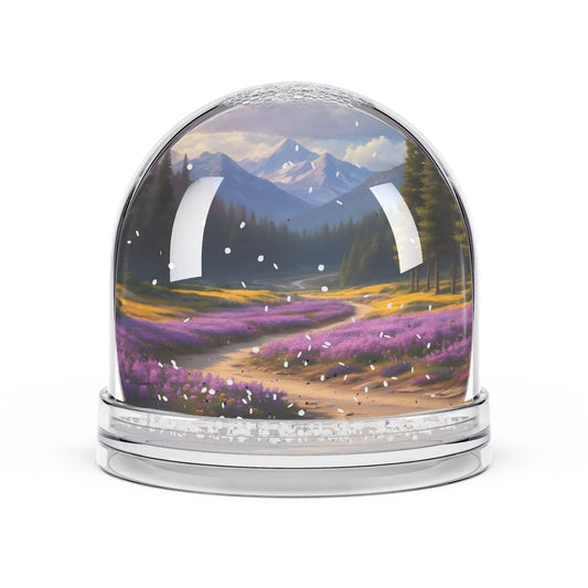 Snow Globe – Lavender Mountain Scene Snow Globe (Relaxing Nature Décor) - 3.5’’ × 3.4’’ - Home Decor