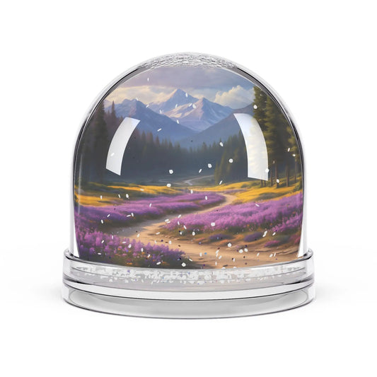 Snow Globe – Lavender Mountain Scene Snow Globe (Relaxing Nature Décor) - 3.5’’ × 3.4’’ - Home Decor
