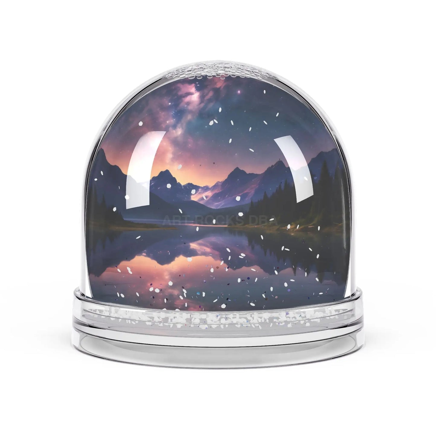 Snow Globe — Mountain Lake Evening Scene - 3.5’’ × 3.4’’ - Home Decor