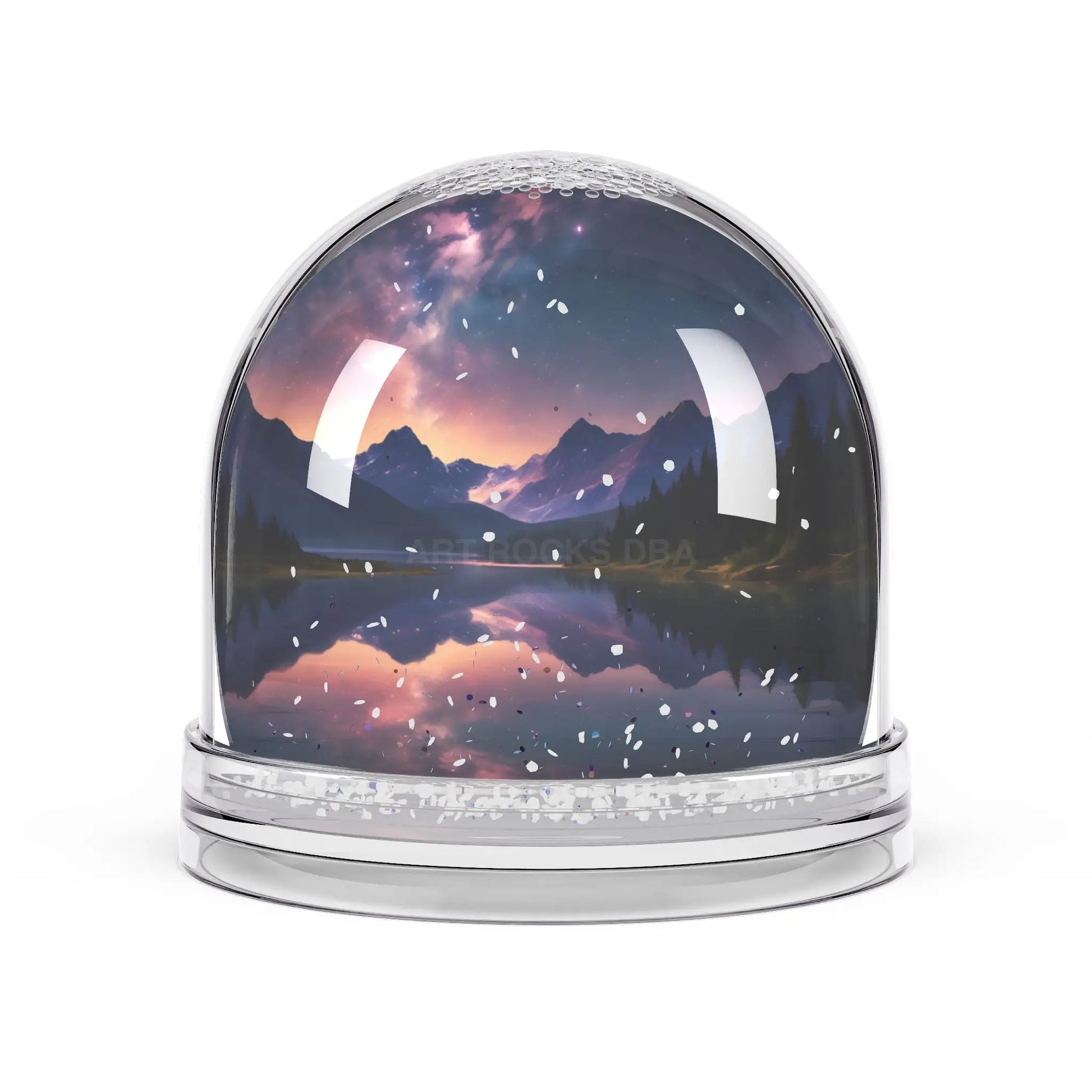 Snow Globe — Mountain Lake Evening Scene - 3.5’’ × 3.4’’ - Home Decor