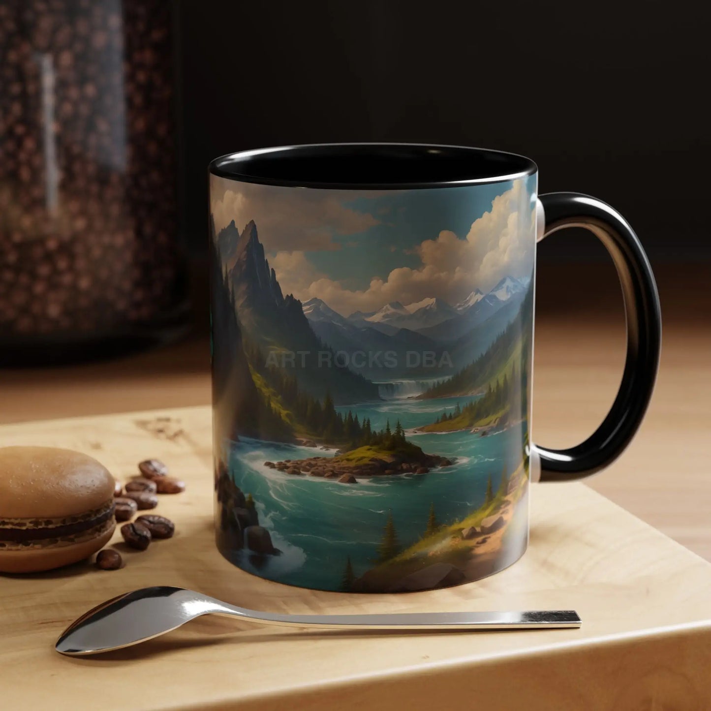 Snow Melt Mountain River Accent Coffee Mug — Nature Landscape 11/15oz - 11oz / Black - Mug