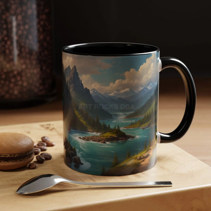 Snow Melt Mountain River Accent Coffee Mug — Nature Landscape 11/15oz - 11oz / Black - Mug