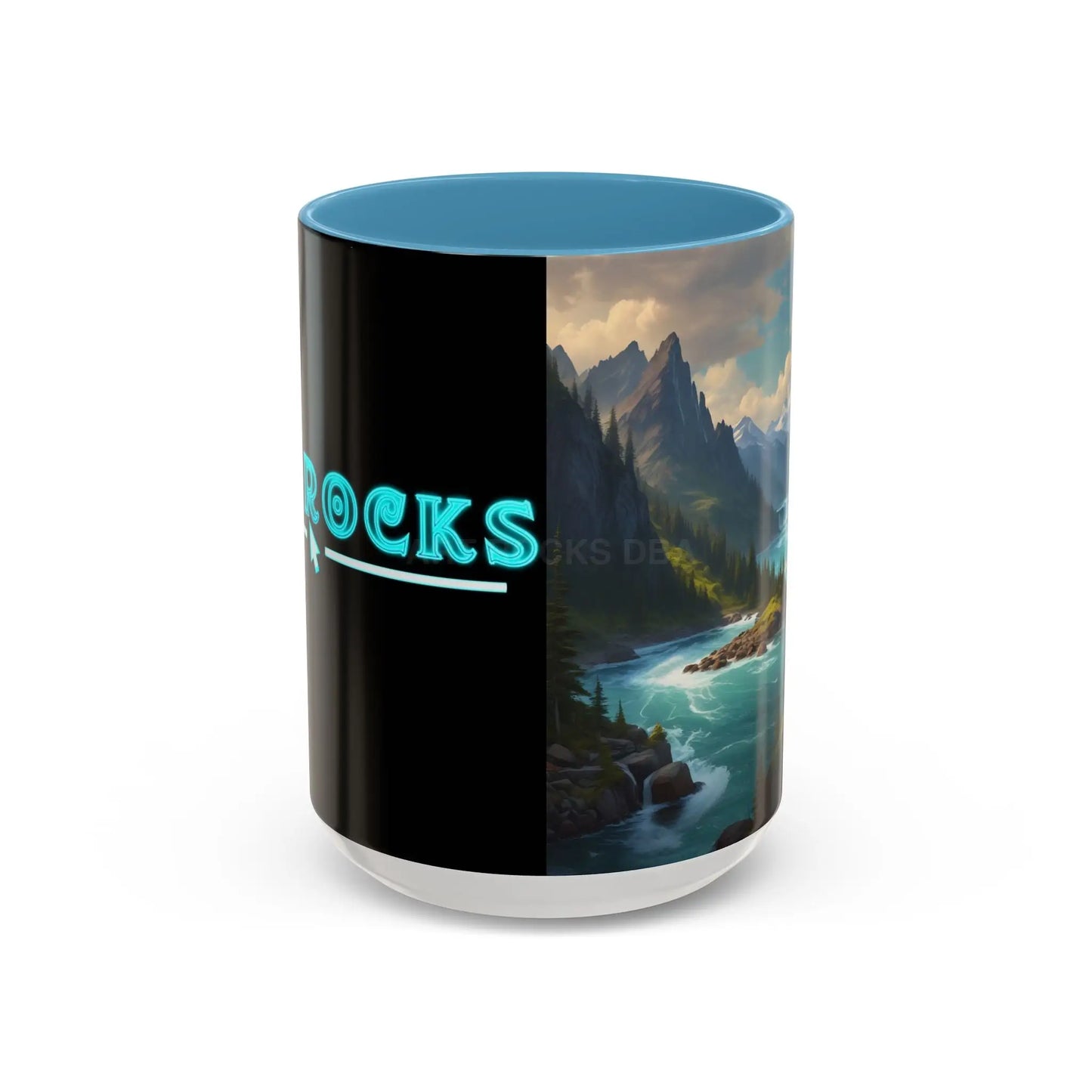 Snow Melt Mountain River Accent Coffee Mug — Nature Landscape 11/15oz - 15oz / Light Blue - Mug