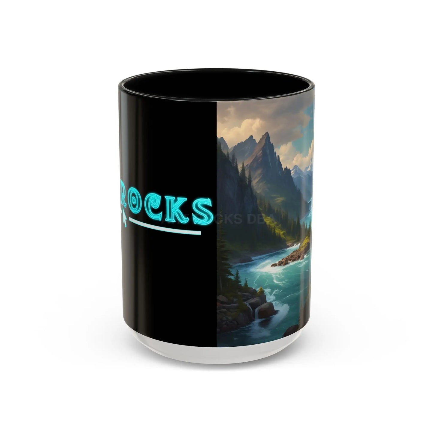 Snow Melt Mountain River Accent Coffee Mug — Nature Landscape 11/15oz - 15oz / Black - Mug
