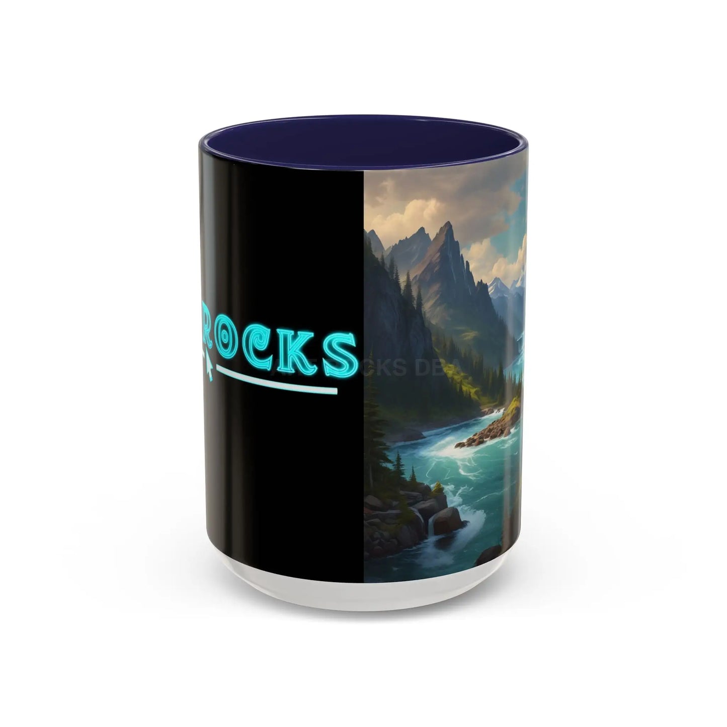 Snow Melt Mountain River Accent Coffee Mug — Nature Landscape 11/15oz - 15oz / Navy - Mug
