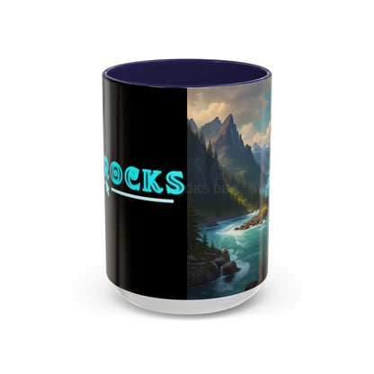 Snow Melt Mountain River Accent Coffee Mug — Nature Landscape 11/15oz - 15oz / Navy - Mug