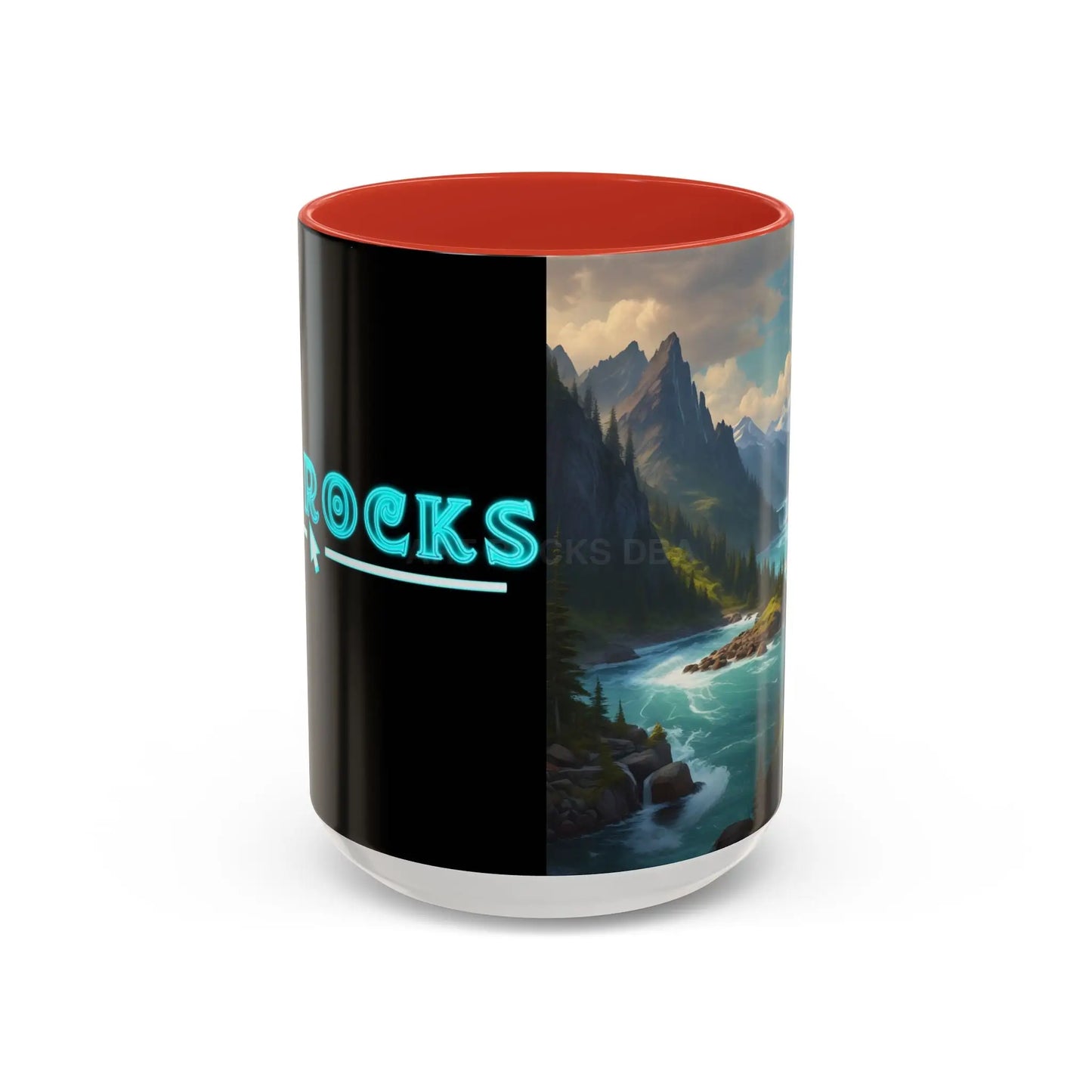Snow Melt Mountain River Accent Coffee Mug — Nature Landscape 11/15oz - 15oz / Red - Mug