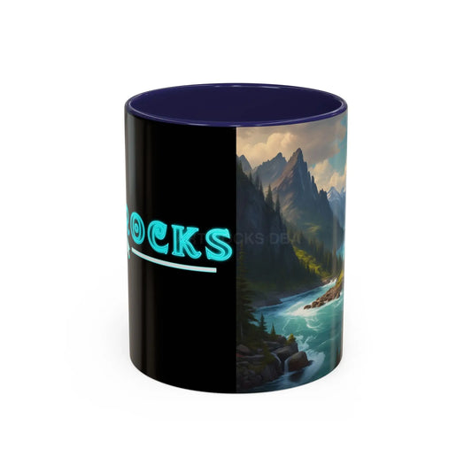 Snow Melt Mountain River Accent Coffee Mug — Nature Landscape 11/15oz - 11oz / Navy - Mug